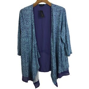 Lane Bryant Dot Mixed Media Drape Open Front 3/4 Sleeve Cardigan Blue 18/20 NWT